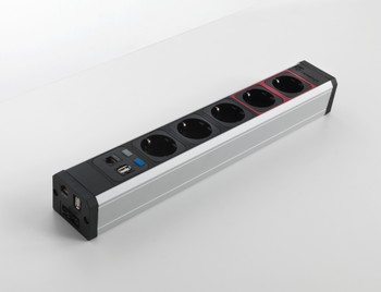 Электроустановочный модуль VersaTEK (3 розетки 220V + 2 RJ45), алюминий, 060.00F.00002