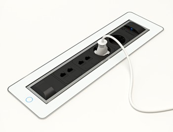 Автоматический вращающийся розеточный модуль VersaTURN 3.0 (2 розетки 220V + 2 USB + 2 RJ45) белое стекло 060.24F.00047