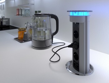Вертикальный розеточный модуль VersaLUX (3 розетки 220V + 1 USB 5V + 1 LED BLUE)