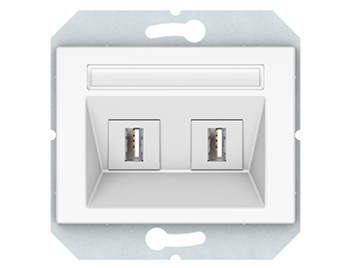 USB розетка двухместная, без рамки, белоснежная