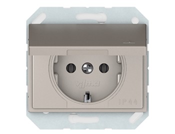 Розетка с заземлением, IP44,  без рамки, серо-бурая