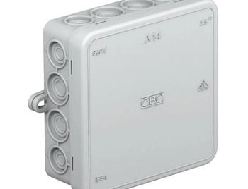 Коробка распределительная A14, 100x100x40 мм, IP55, 16 каб вводов, крышка без винтов, серая (AP10)