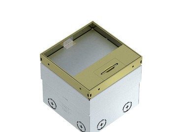 Лючок UDHOME2 пустой на 2 розетки 45х45мм + 2хRJ45 (крышка с выемкой 15мм) 140х140х110-135 мм латунь